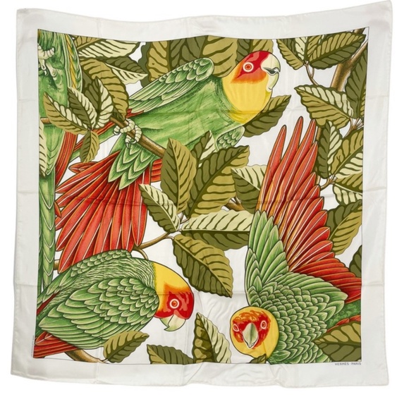 HERMES Hermes scarf/scarf Carre 90 Les Perroquets detail parrot bird cute men...